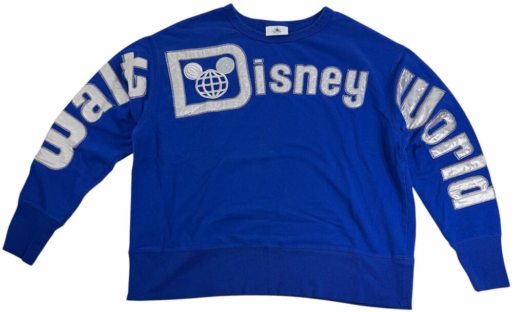 Walt Disney World Spellout Sweater Blue Silver Women's Size Medium Long Sleeve